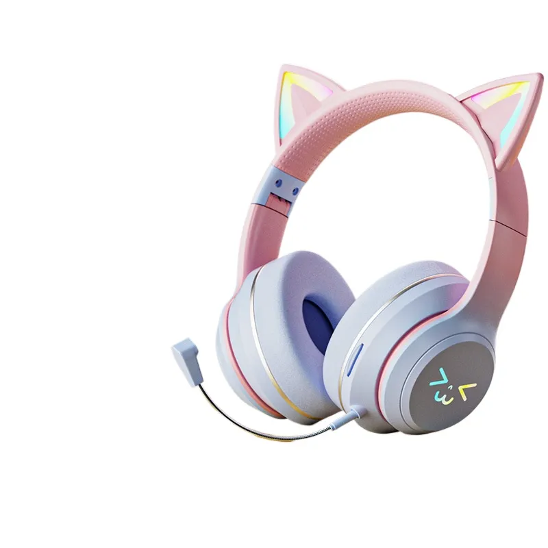 Cat Ear Bluetooth Headset Led - หูฟังบลูทูธไร้สายแบบหูแมว พร้อมไฟ LED สำหรับเล่นเกม มีไมโครโฟน แบตเตอรี่ใช้งานได้นาน