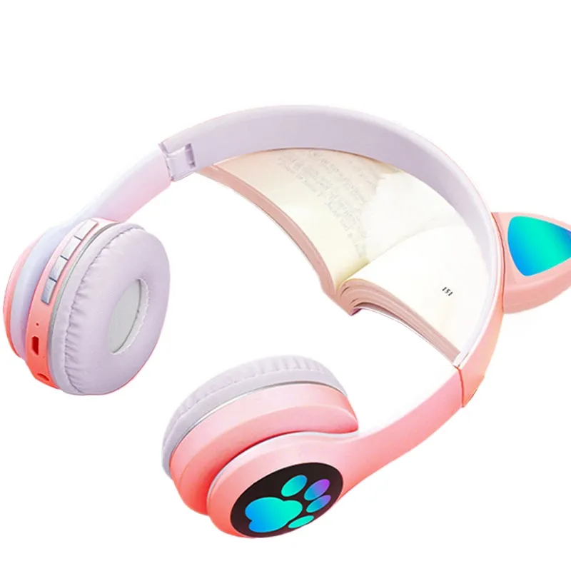Cat Ear Bluetooth Headset Led - หูฟังไร้สายแบบหูแมว บลูทูธ 5.4 หูฟังเกมมิ่งพับได้พร้อมไมโครโฟน ไฟ LED
