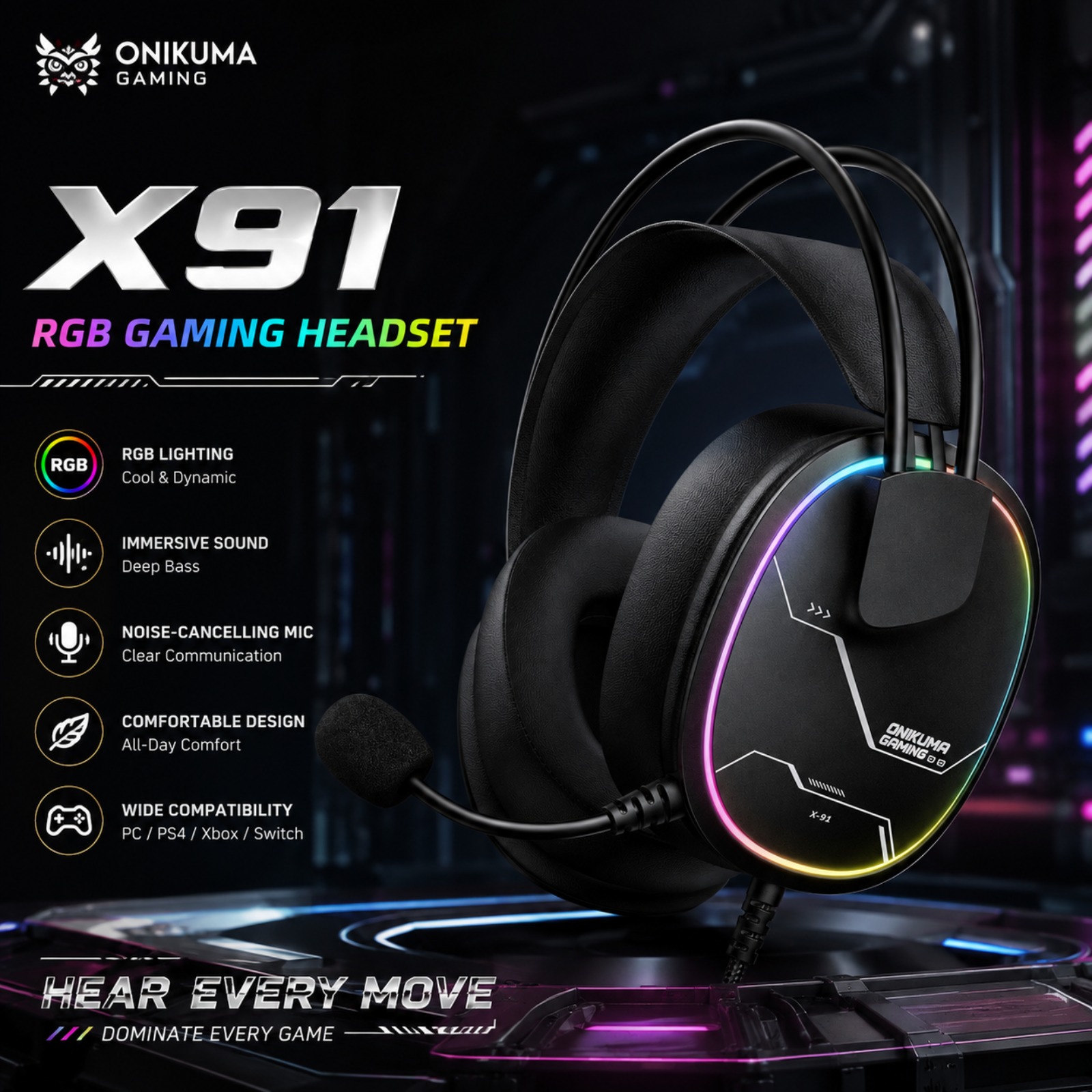 หูฟังเกมมิ่งแบบมีสาย ONIKUMA X - Gaming Headset With Mic Rgb บทวิจารณ์และราคา